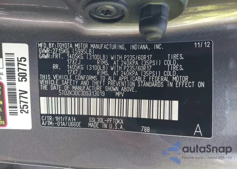2013 Toyota Sienna L V6 7 Passenger from USA, damaged, VIN 5TDZK3DC3DS313019
